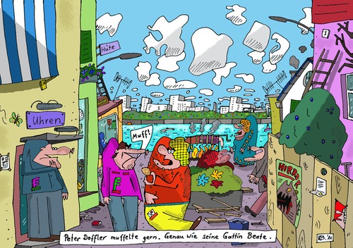 Cartoon: Peter und Gattin (medium) by Leichnam tagged peter,gattin,muffel,stadt,fluss,leichnam,essen,fressen,doffler