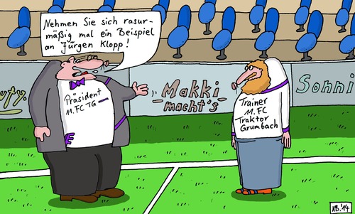 Cartoon: Präsident (medium) by Leichnam tagged präsident,trainer,sport,fußball,rasen,traktor,grumbach,jürgen,klopp,beispiel,bart,vorwurf,empfehlung,vollbart