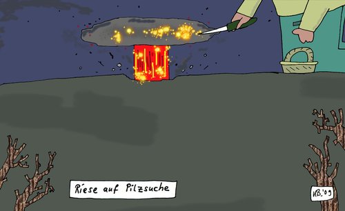 Cartoon: Riese (medium) by Leichnam tagged riese,pilz,atom