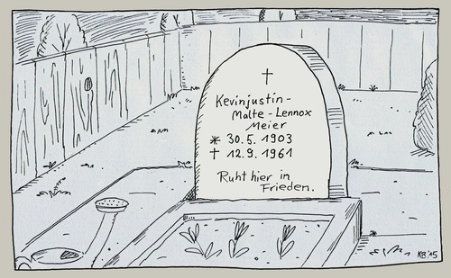 Cartoon: R.I.P. (medium) by Leichnam tagged ruhe,in,frieden,friedhof,totenacker,verstorben,leiche,grab,grabstein,kevin,justin,malte,lennox