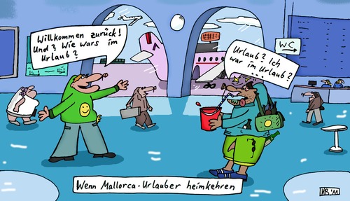 Cartoon: Rückkehr (medium) by Leichnam tagged flughafen,zurück,willkommen,ballermann,mallorca,urlaub,leichnam,heimkehr,rückkehr