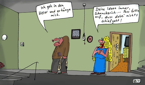 Cartoon: Schnuckerich (medium) by Leichnam tagged schnuckerich,suicid,selbstmord,leichnam,keller,strick,aufhängen,ehe,blondine,begeisterungssturm,bitte,freude,muffel,ende,lebensmüde,unlust