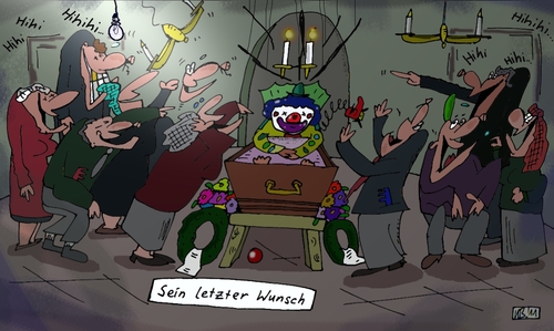 Cartoon: Sein letzter Wunsch (medium) by Leichnam tagged gottesacker,friedhof,trauerhalle,aufgebockt,sarg,freude,spaß,farben,bunt,leichnam,clown,bestattung,verblichen,beerdigung,wunsch,letzter