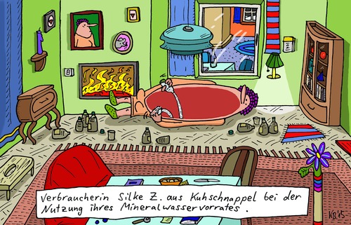 Cartoon: Silke (medium) by Leichnam tagged silke,mineralwasser,vorrat,nutzung,kuhschnappel,trinken,verbrauchen,verbraucher,wohnung