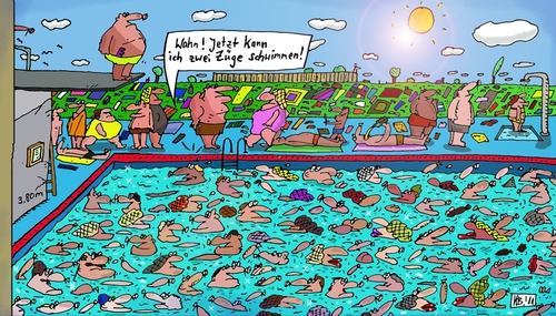 Cartoon: Sommerfreude (medium) by Leichnam tagged menschenmenge,urlaub,sonne,spaß,wasser,schwimmen,freibad,sommerfreude