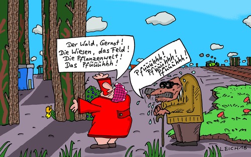 Cartoon: Spaziergängchen (medium) by Leichnam tagged gernot,spaziergang,spaziergängchen,pfüüühhh,wald,pflanzen,tiere,pilze,wiesen,felder,natur,liebe,anschmachten,liebelei,verknallt,hoffnungslos,alter