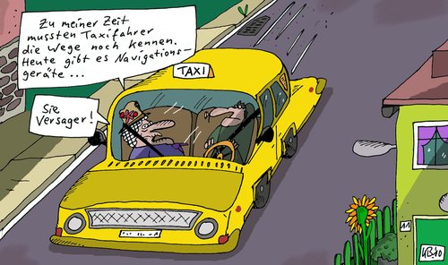 Cartoon: Taxi (medium) by Leichnam tagged taxi,taxifahrer,wege,navigationsgerät,oma,versager,autofahrt,auto