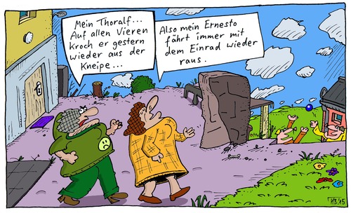 Cartoon: Thoralf (medium) by Leichnam tagged thoralf,auf,allen,vieren,kneipe,ernesto,einrad,prahlerei