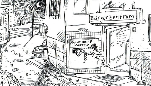 Cartoon: Tiefe Nacht (medium) by Leichnam tagged nacht,bürgerzentrum,schlafen,schnarchen,briefkasten