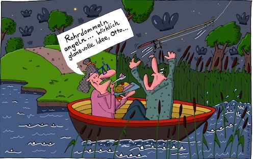 Cartoon: Tja ... (medium) by Leichnam tagged tja,tümpel,teich,see,otto,angeln,angelrute,rohrdommel,leichnam,leichnamcartoon