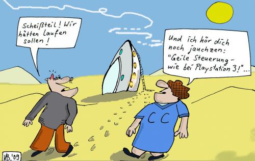 Cartoon: Ufo-Diebe (medium) by Leichnam tagged ufo,diebe,scheißteil,playstation3,steuerung,wüste