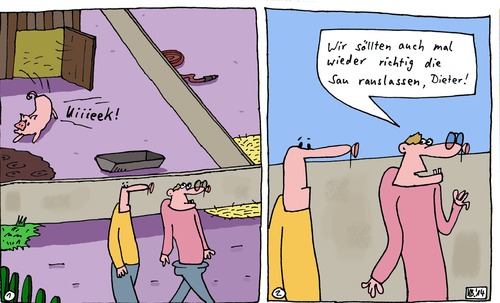 Cartoon: Uiiieek! (medium) by Leichnam tagged uiiieek,sau,schwein,rauslassen,bauernhof