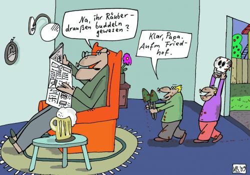 Cartoon: Vaterglück (medium) by Leichnam tagged albern,friedhof