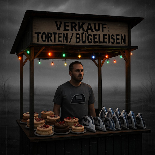 Cartoon: Verkauf (medium) by Leichnam tagged verkauf,ki,einöde,düsternis,verkaufsstand
