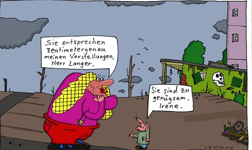 Cartoon: Vorstadt (medium) by Leichnam tagged vorstadt,zentimetergenau,vorstellungen,herr,langer,genügsam,irene,anschmachten