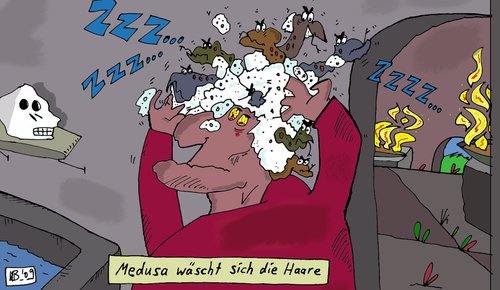 Cartoon: Wäsche (medium) by Leichnam tagged medusa,wäsche,haare,mythologie,zzz,schlangen,reptilien,haarwäsche