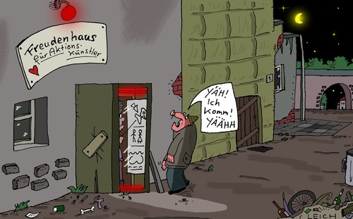 Cartoon: YÄH! (medium) by Leichnam tagged yäh,freudenhaus,aktionskunst,künstler,ich,komm,prostitution,puff,hinterhof