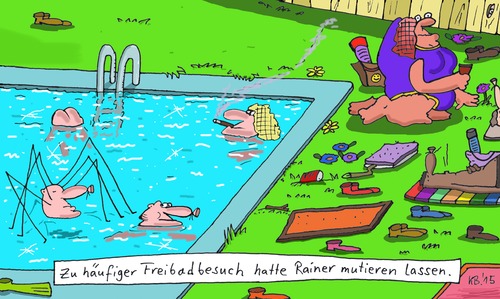 Cartoon: zu oft (medium) by Leichnam tagged zu,oft,häufig,wasserläufer,rainer,sommer,sonne,hitze,urlaub,freibad,schwimmbad,plantschen,abkühlung,schwitzen