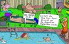 Cartoon: Sommerhumor (small) by Leichnam tagged sommer,humor,freibad,hai,krokodil,angler,angeln,bademeister