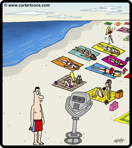 Cartoon: Bikini Viewer (medium) by cartertoons tagged beach,sea,ocean,men,women,love,bikini,watching,voyeur,voyeurism,recreational