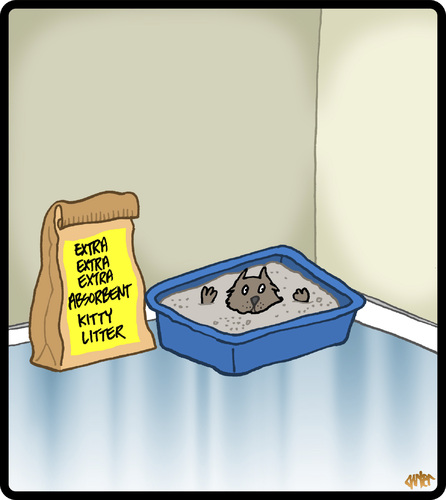 Cartoon: Extra Absorbent Kitty Litter (medium) by cartertoons tagged cats,pets,litter,boxes,cleanliness,surreal,cats,pets,litter,boxes,cleanliness,surreal