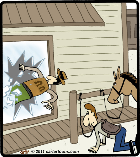Cartoon: Horse Kick (medium) by cartertoons tagged western,saloon,cowboy,kick,horse