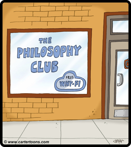 Cartoon: Philosophy Club (medium) by cartertoons tagged philosophy,philosophers,clubs,organizations,computers,internet,wifi,access,signs,window,storefronts