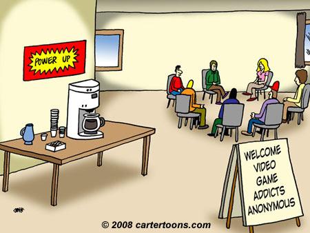 Cartoon: Video game addicts (medium) by cartertoons tagged video,game,addicts,meeting,coffee