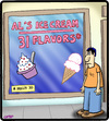 Cartoon: 31 Flavors (small) by cartertoons tagged food,ice,cream,treats,customers,business,stores,windows,signs,advertising,sales,spin,marketing