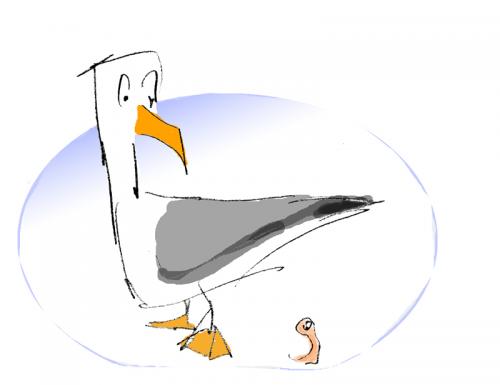 Cartoon: Möwe (medium) by Hirschpiel tagged möwe,wurm,gull,worm,sea,meer