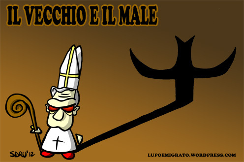 Cartoon: Il Vecchio e il Male (medium) by sdrummelo tagged pope,joseph,ratzinger,il
