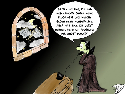 Cartoon: Graf Vlad - der Phobieker (medium) by swenson tagged drakula,dracula,vamier,vampir,fledermaus,flughund,bat,angst,sarg,telepfon,kasket,tier,animal,animals,2010