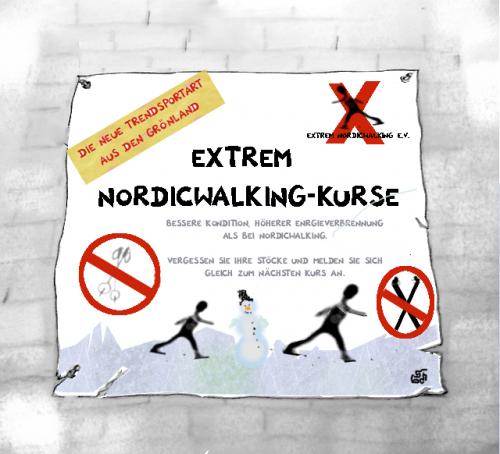 Cartoon: Hardcore Xtreme Nordicwalking (medium) by swenson tagged sport