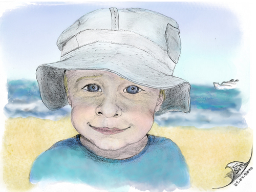 Cartoon: Jonas 2 (medium) by swenson tagged face,portrait,gesicht,child,kind,strand,meer,sea,coast