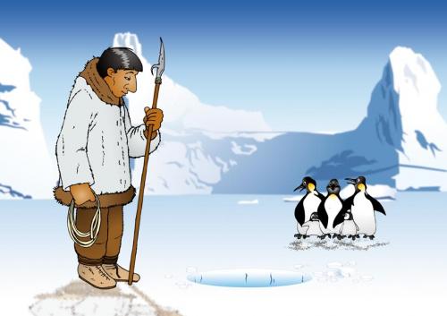 Cartoon: Eskimo at work (medium) by bananajoe tagged eskimo,pinguin,antarctic,fishing,ice,cold,