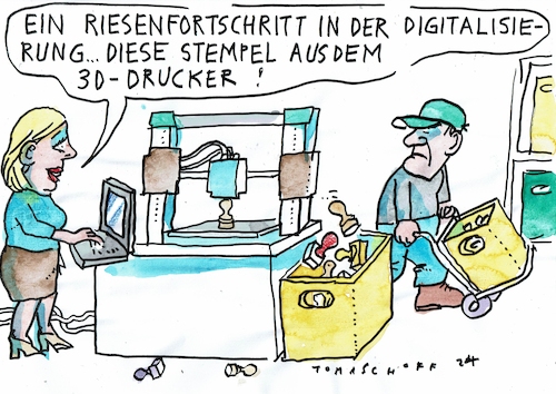 Cartoon: 3D (medium) by Jan Tomaschoff tagged digitalisierung,bürokratie,digitalisierung,bürokratie