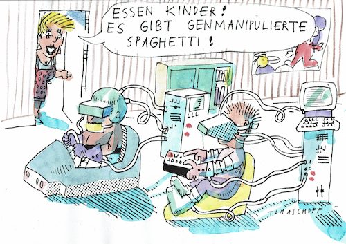 Cartoon: Abendessen (medium) by Jan Tomaschoff tagged technik,fortschritt,technik,fortschritt