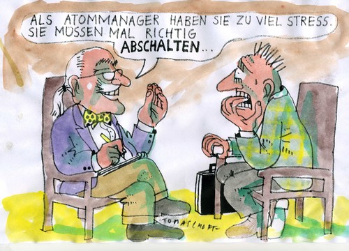 Cartoon: Abschalten (medium) by Jan Tomaschoff tagged akws,reaktorsicherheit,laufzeiten,energie,kernkraft,atomkraft,akw,atomkraft,kernkraft,laufzeiten,energie,reaktorsicherheit,fukushima