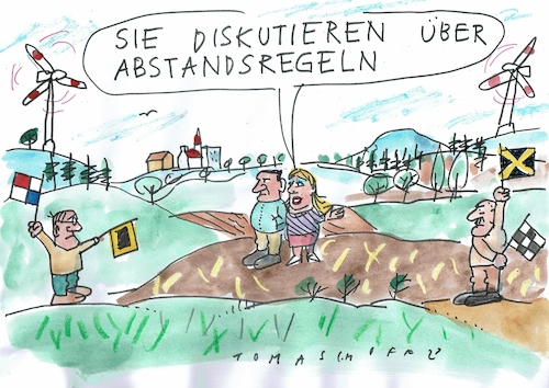 Cartoon: Abstand (medium) by Jan Tomaschoff tagged energie,windkraft,abstand,energie,windkraft,abstand