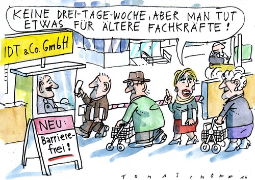Cartoon: ältere Fachkräfte (medium) by Jan Tomaschoff tagged fachkräfte,demografie,fachkräfte,demografie