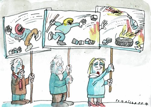 Cartoon: Aktivisten (medium) by Jan Tomaschoff tagged gewalt,demos,meinungsfreiheit,gewalt,demos,meinungsfreiheit