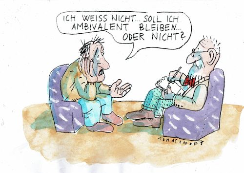 Cartoon: Ambivalenz (medium) by Jan Tomaschoff tagged ambivalenz,unsicherheit,angst,ambivalenz,unsicherheit,angst
