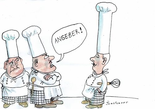 Cartoon: Angeber (medium) by Jan Tomaschoff tagged angaben,konkurrenz,köche,angaben,konkurrenz,köche
