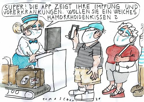 Cartoon: App (medium) by Jan Tomaschoff tagged impfung,gesundheit,app,patientenakte,impfung,gesundheit,app,patientenakte