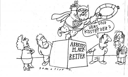 Cartoon: Arbeitsplatzretter (medium) by Jan Tomaschoff tagged arbeitsplätze,spd,steinmeier,müntefering