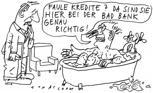 Cartoon: Bad Bank (medium) by Jan Tomaschoff tagged bad,bank,banken,crash,finanzkrise,bankenkrise,rezession,milliardenbürgschaft,rettungspaket