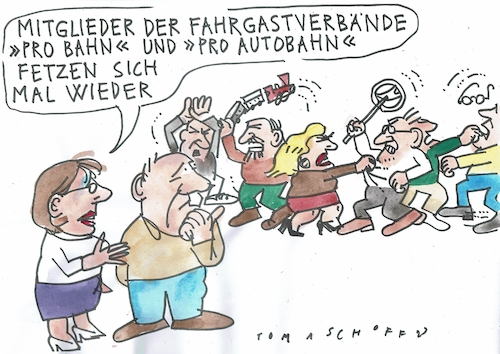 Cartoon: Bahn (medium) by Jan Tomaschoff tagged verkehr,wende,bahn,auto,verkehr,wende,bahn,auto