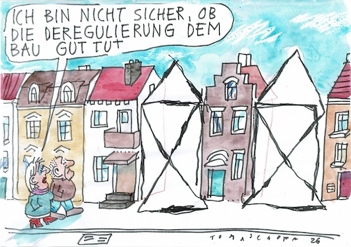 Cartoon: Bau (medium) by Jan Tomaschoff tagged bau,wohnungsnot,deregulierung,bau,wohnungsnot,deregulierung