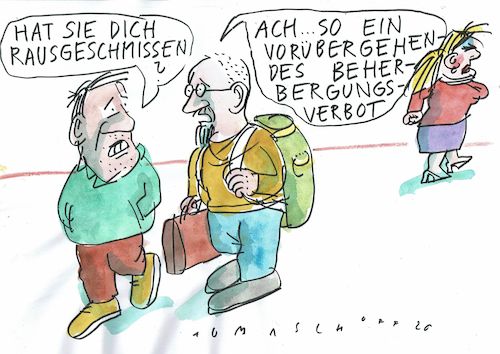 Cartoon: Beherbergung (medium) by Jan Tomaschoff tagged corona,abstand,partnerschaft,corona,abstand,partnerschaft