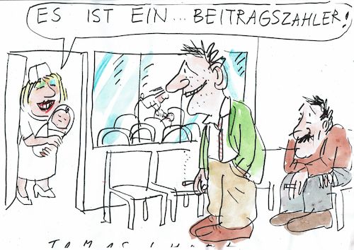 Cartoon: Beitragszahler (medium) by Jan Tomaschoff tagged babyboomer,demografie,generationenvertrag,babyboomer,demografie,generationenvertrag